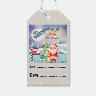 Etiquetas Para Regalos Feliz Navidad Papá Noel, Trineo, Reno, Copo de Nie