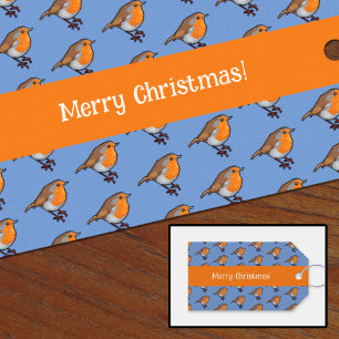 Etiquetas Para Regalos Feliz Navidad! Patrón rojo Robin europeo de senos