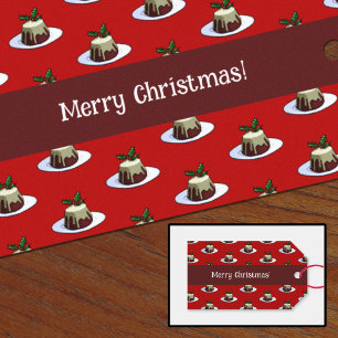Etiquetas Para Regalos Feliz Navidad! Patrón Xmas Pudding y Holly