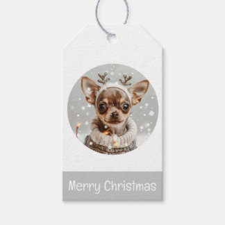 Etiquetas Para Regalos Feliz Navidad Perro reno Chihuahua