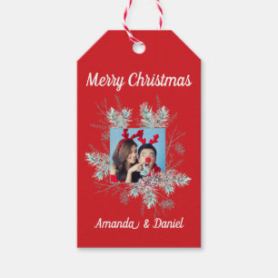 Etiquetas Para Regalos Feliz Navidad Personalizado Texto y foto Rojo