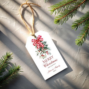 Etiquetas Para Regalos Feliz Navidad pinos rojos con pino rústico