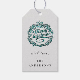 Etiquetas Para Regalos Feliz Navidad Por Nombrar A Wreath Verde azulados 