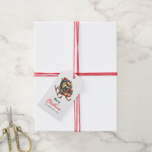 Etiquetas Para Regalos Feliz Navidad Red & Green Plaid Santa Sleigh