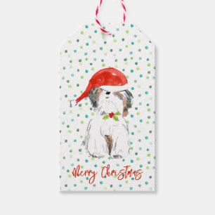 Etiquetas Para Regalos Feliz Navidad ShiTzu Perro Festive Santa Hat Holly