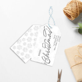 Etiquetas Para Regalos Feliz Navidad Silver Caligrafía Snowflakes