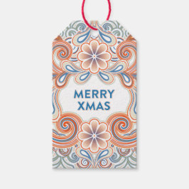 Etiquetas Para Regalos Feliz Navidad Vintage con flores naranjas