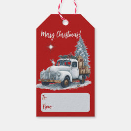 Etiquetas Para Regalos Feliz Navidad Vintage Truck Holiday