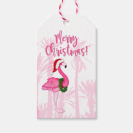 Etiquetas Para Regalos Feliz Navidad Whimsical Pink Flamingo Palm Trees
