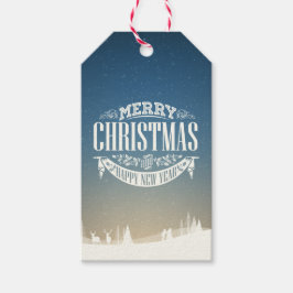 Etiquetas Para Regalos Feliz Navidad y feliz escena de nieve de Año Nuevo