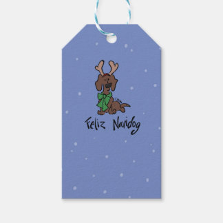 Etiquetas Para Regalos Feliz Navidog Dachshund Reno Cute Azul Fiesta
