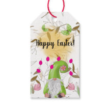 Feliz Pascua con Bunny, Gnome e Iris Gift Tag