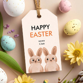 Etiquetas Para Regalos Feliz Pascua con dos adorables conejitos bebés
