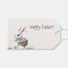 Etiquetas Para Regalos Feliz Pascua, conejo de Pascua caminando con huevo