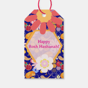 Etiquetas Para Regalos Feliz Rosh Hashanah Patrón floral de Año Nuevo jud