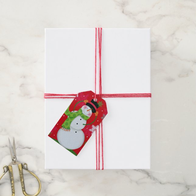 Etiquetas Para Regalos Feliz Snowman (Con cuerda)
