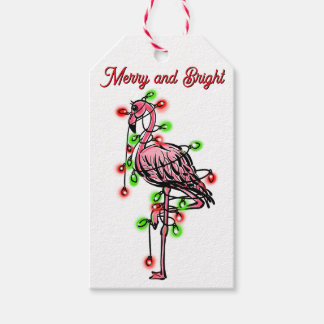 Etiquetas Para Regalos Festive holiday Flamingo  red green Xmas lights