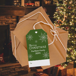 Etiquetas Para Regalos Festividad Verde Feliz Navidad Copos de nieve