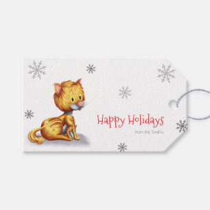 Etiquetas Para Regalos Festividades felices de la familia del gato Naranj