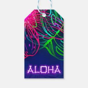 Etiquetas Para Regalos Fiesta Aloha Neonoche Tropical Luau Eléctrico