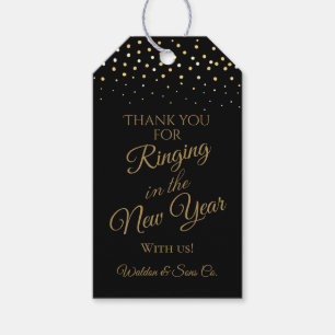 Etiquetas Para Regalos Fiesta de Año Nuevo Purpurina Negro y Oro Gracias