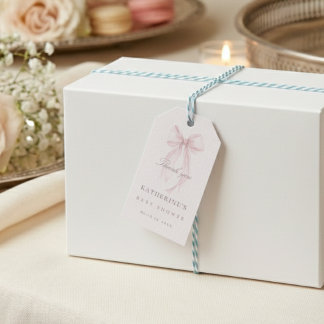 Etiquetas Para Regalos Fiesta de Baby Shower con Lazo Coquette Rosa