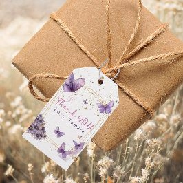Etiquetas Para Regalos Fiesta de Baby Shower Mariposa Floral Morado Dorad