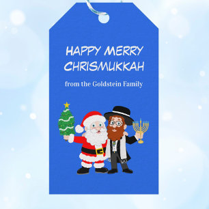 Etiquetas Para Regalos Fiesta de Chrismukkah Santa se Reúne con el Rabino