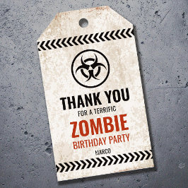 Etiquetas Para Regalos Fiesta de cumpleaños con brote de zombis con letre