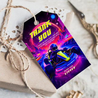 Etiquetas Para Regalos Fiesta de Cumpleaños de Carreras de Kart Futurista