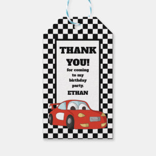 Etiquetas Para Regalos Fiesta de cumpleaños de coche de carreras rojo neg