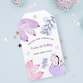 Etiquetas Para Regalos Fiesta de cumpleaños de Dinosaurios Pink Purple Gr