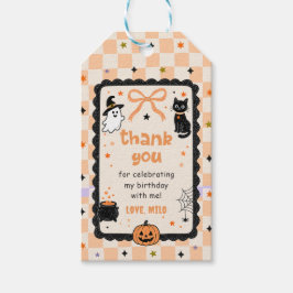Etiquetas Para Regalos Fiesta de cumpleaños de Halloween de gingham naran