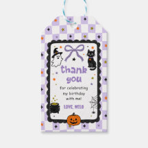Fiesta de cumpleaños de Halloween de gingham púrpu