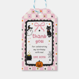 Etiquetas Para Regalos Fiesta de cumpleaños de Halloween de gingham rosa