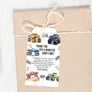 Etiquetas Para Regalos Fiesta de cumpleaños de Monster Truck Gracias Etiq