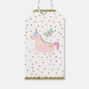 Etiquetas Para Regalos Fiesta de Cumpleaños de Niñas Unicornio con Brillo