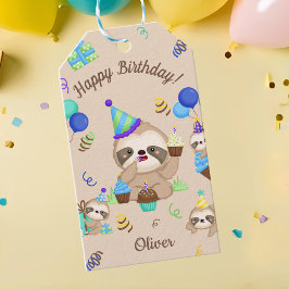 Etiquetas Para Regalos Fiesta de Cumpleaños de Perezoso Adorable Globos A