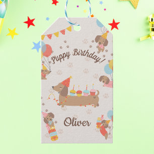 Etiquetas Para Regalos Fiesta de Cumpleaños de Perrito Lindo Salchicha