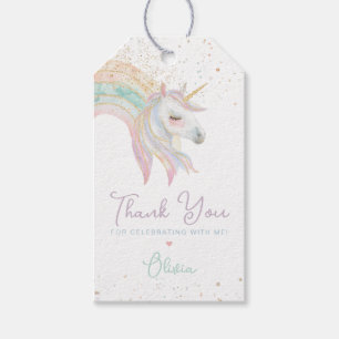 Etiquetas Para Regalos Fiesta de cumpleaños de Rainbow Unicorn Pastel
