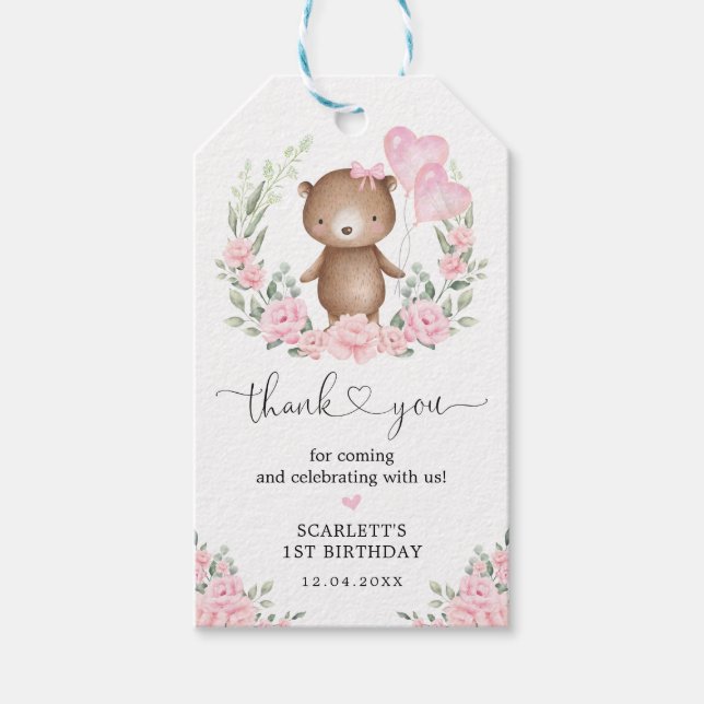 Etiquetas Para Regalos Fiesta de cumpleaños del Chica del oso de peluche  (Anverso)