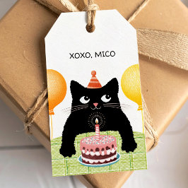 Etiquetas Para Regalos Fiesta de cumpleaños feliz gato con pastel y globo