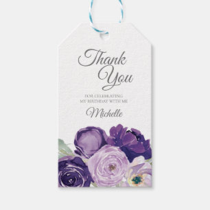 Etiquetas Para Regalos Fiesta de Cumpleaños Floral Púrpura sobre Blanco