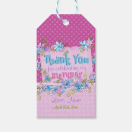 Etiquetas Para Regalos Fiesta de Cumpleaños Gracias Floral Rosado Lunares