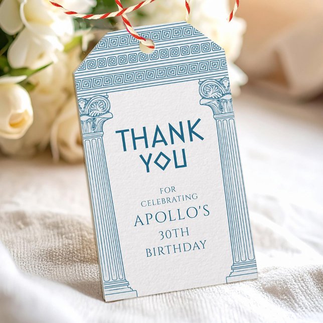Etiquetas Para Regalos Fiesta de Cumpleaños Griega con columnas azules Gr (Subido por el creador)