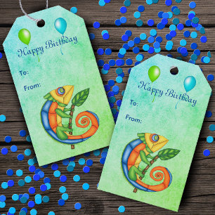 Etiquetas Para Regalos Fiesta de cumpleaños Lizard Globos Azul Verde