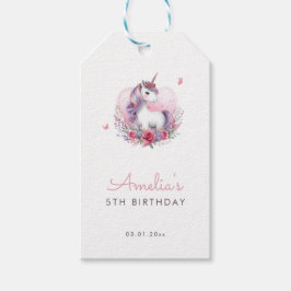 Etiquetas Para Regalos Fiesta de Cumpleaños Mágica Unicornio Floral Acuar