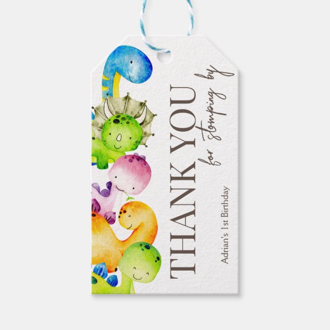 Etiquetas Para Regalos Fiesta de cumpleaños personalizada de dinosaurios  (Anverso)