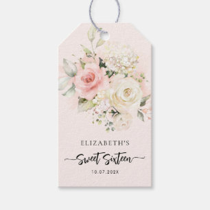 Etiquetas Para Regalos Fiesta de cumpleaños Sweet 16 con flores rosadas e