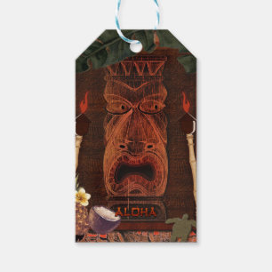 Etiquetas Para Regalos Fiesta de Cumpleaños Vintage Tiki Aloha Luau Hawai